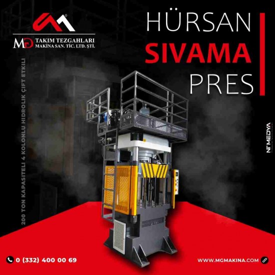 HÜRSAN 200 Ton Kapasiteli 4 Kolonlu Hidrolik Çift Etkili (Sıvama) Presi - Hydraulic Spinning Press